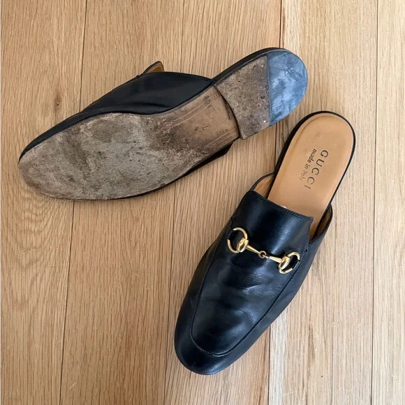 Gucci Black Leather Mules with Gold Bit Detail - Picture 2 of 3